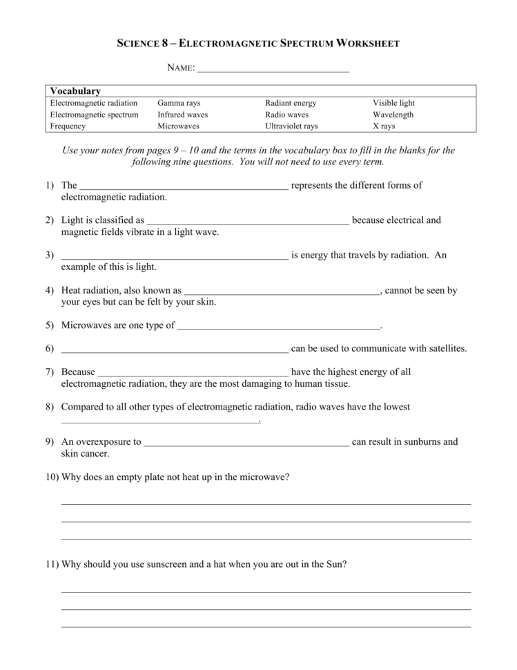 Electromagneticspectrumworksheet2Ngnihj