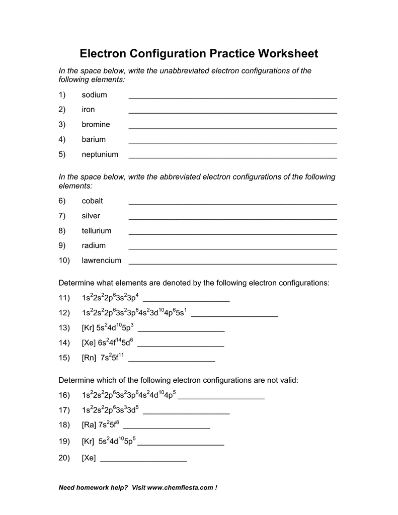 Electron Configuration Practice Worksheet Db excel