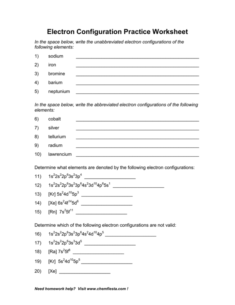 Electron Configuration Practice Worksheet