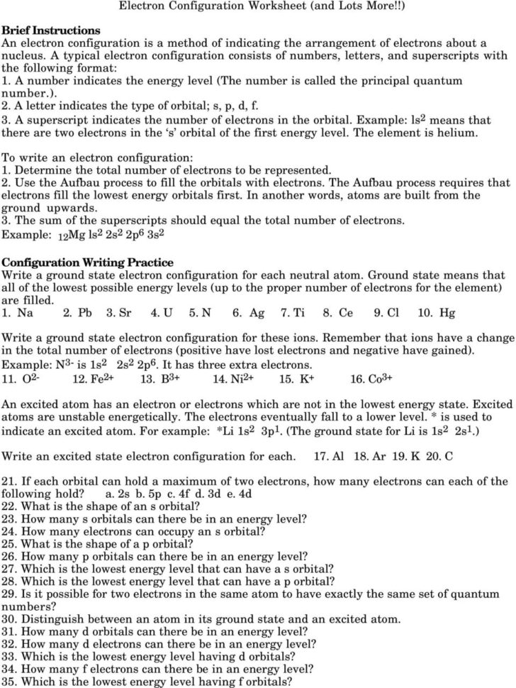 Electron Configuration Worksheet And Lots More  Pdf