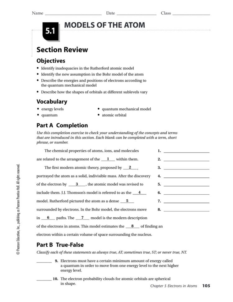 Electrons In Atoms Worksheet Answers Atomic Structure