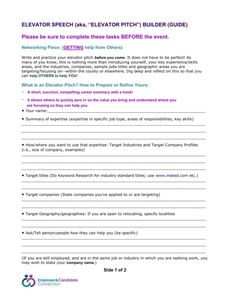 Elevator Pitch Builder Guide  Neighborshelping