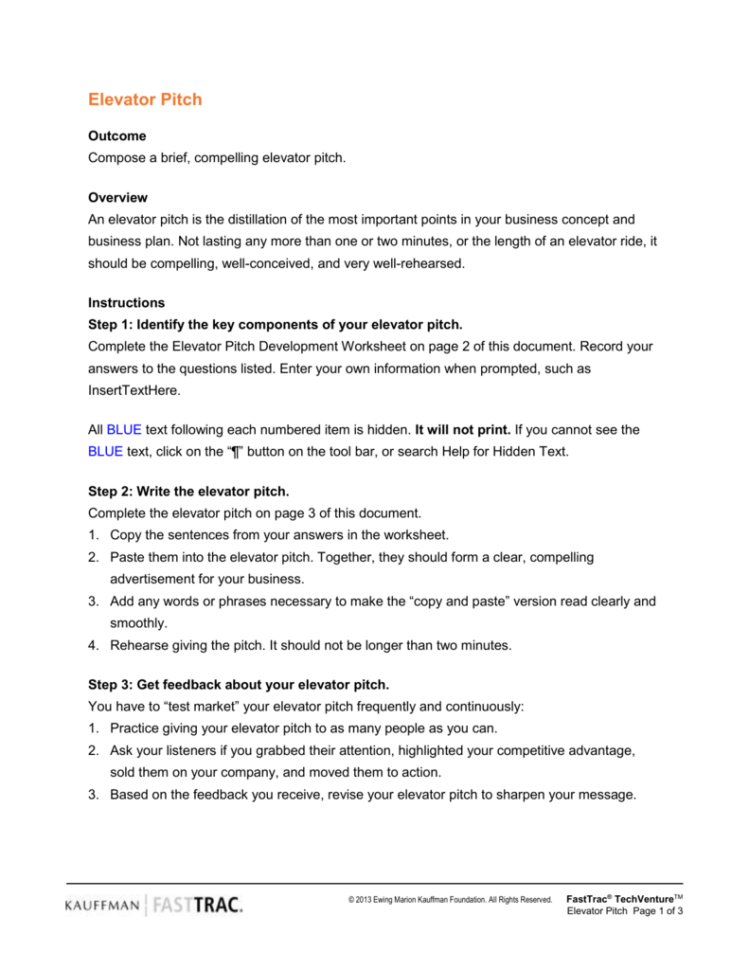 Elevator Pitch  Entrepreneurship