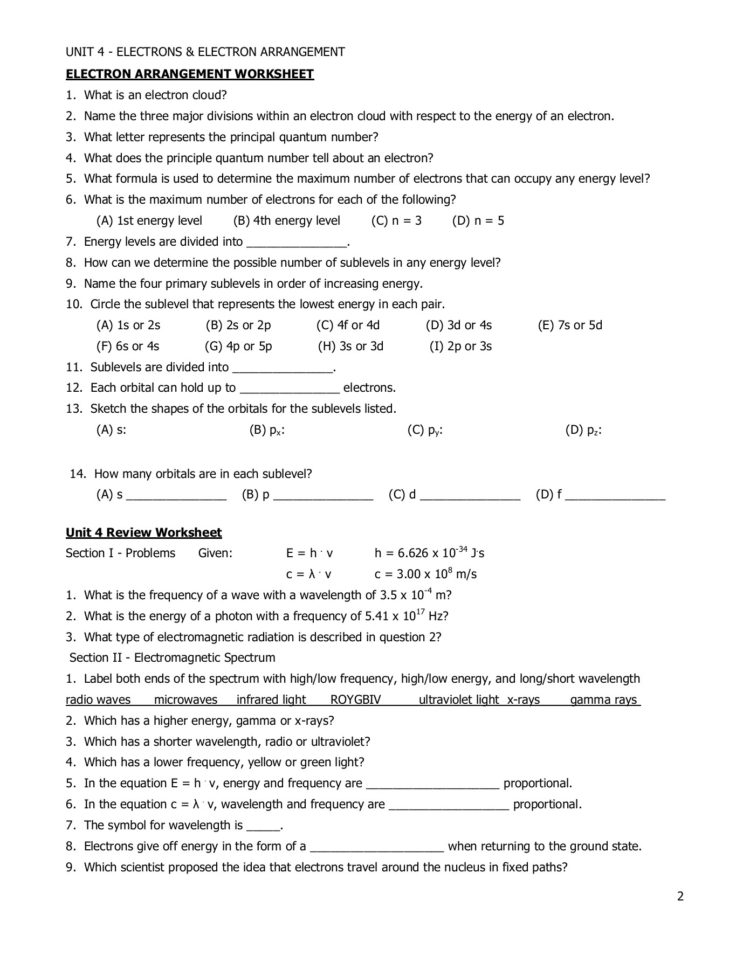 Em Spectrum Velength Frequency And Energy Worksheet