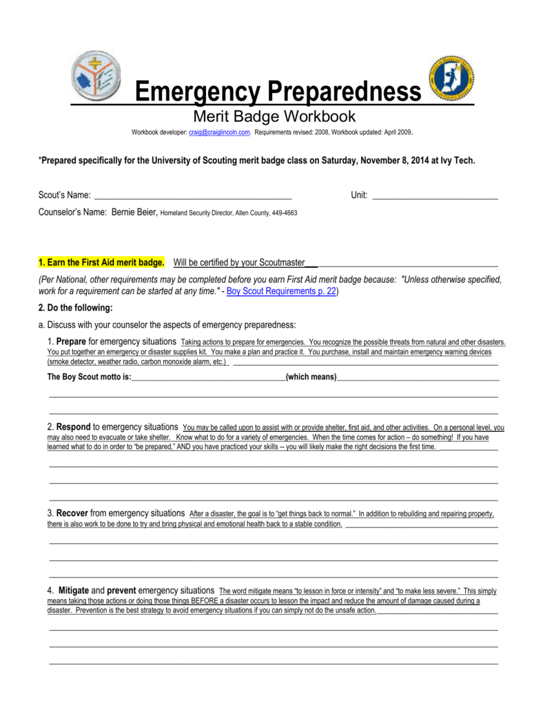 Emergency Preparedness Merit Badge Workbook