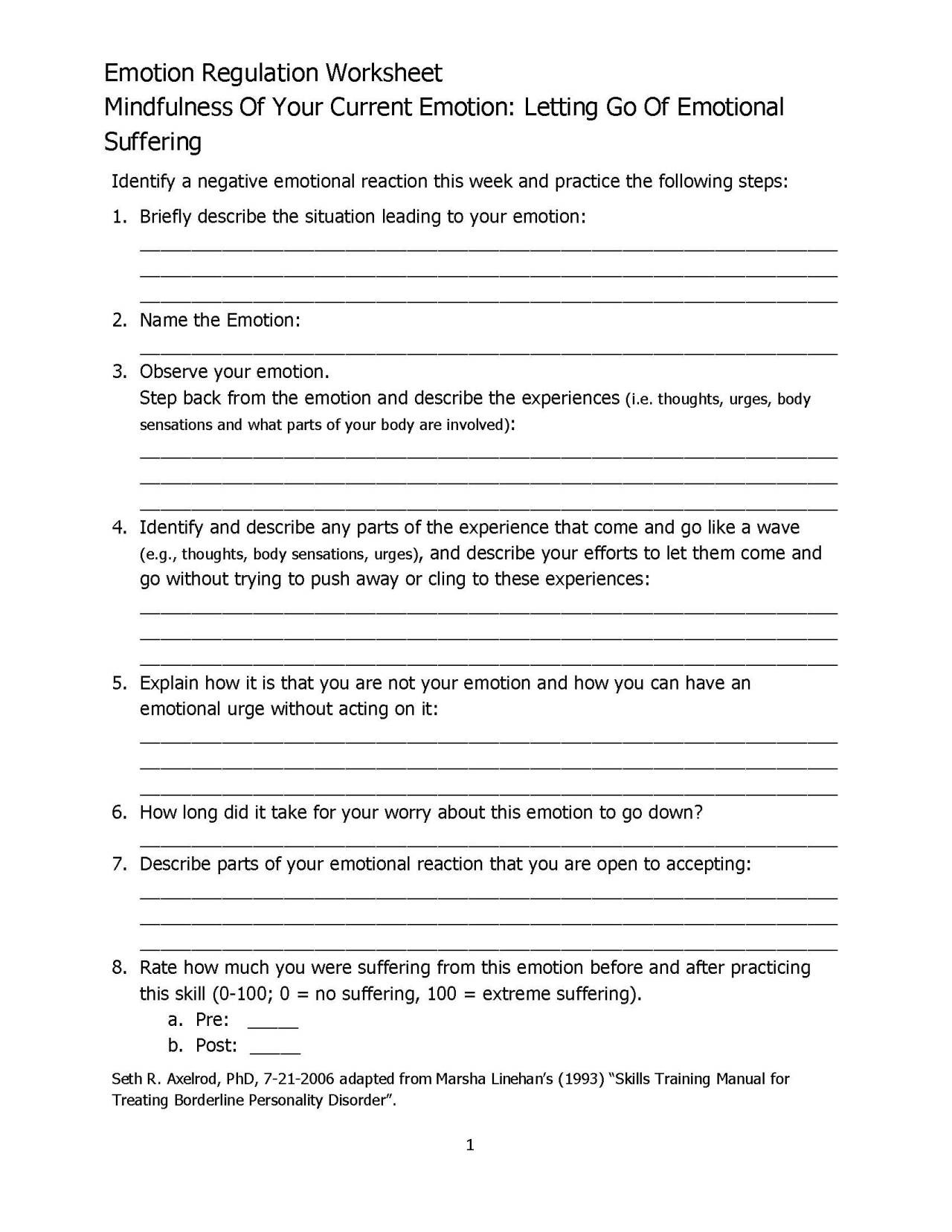 Free Printable Emotional Regulation Worksheets