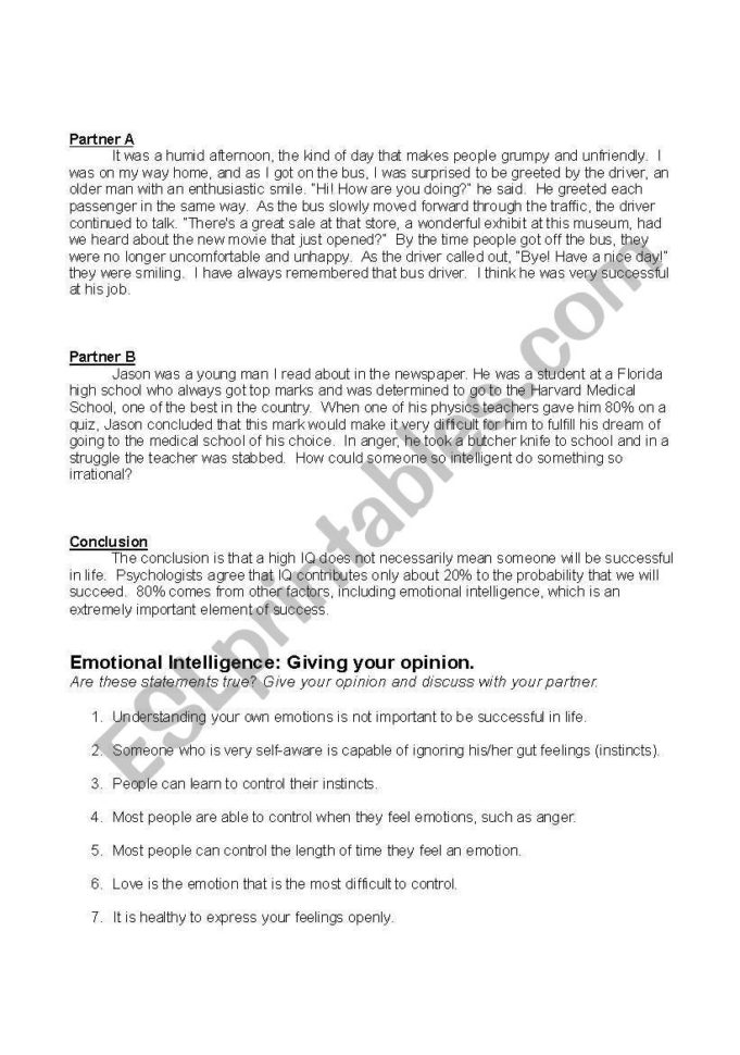 Emotional Intelligence  Esl Worksheetmeej
