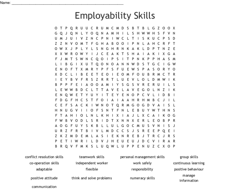 Employability Skills Word Search Word — db-excel.com