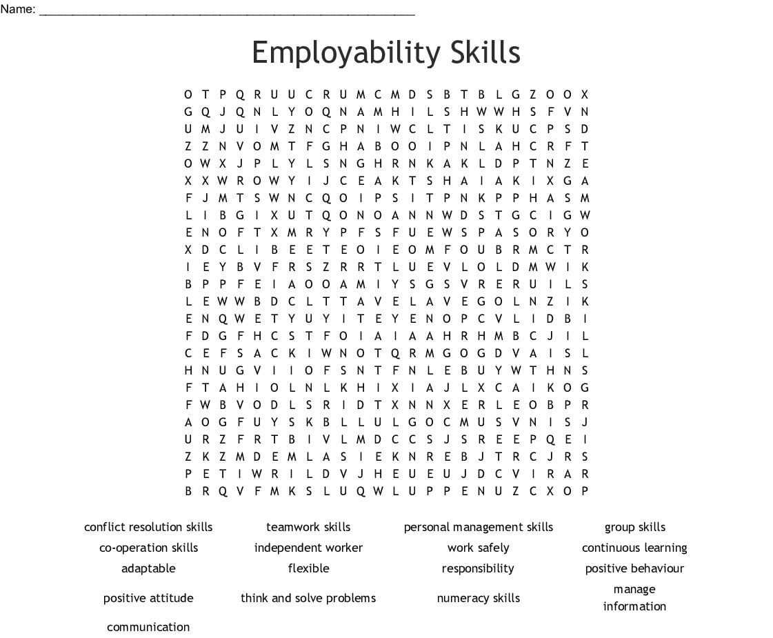 Employability Skills Word Search Word Db excel