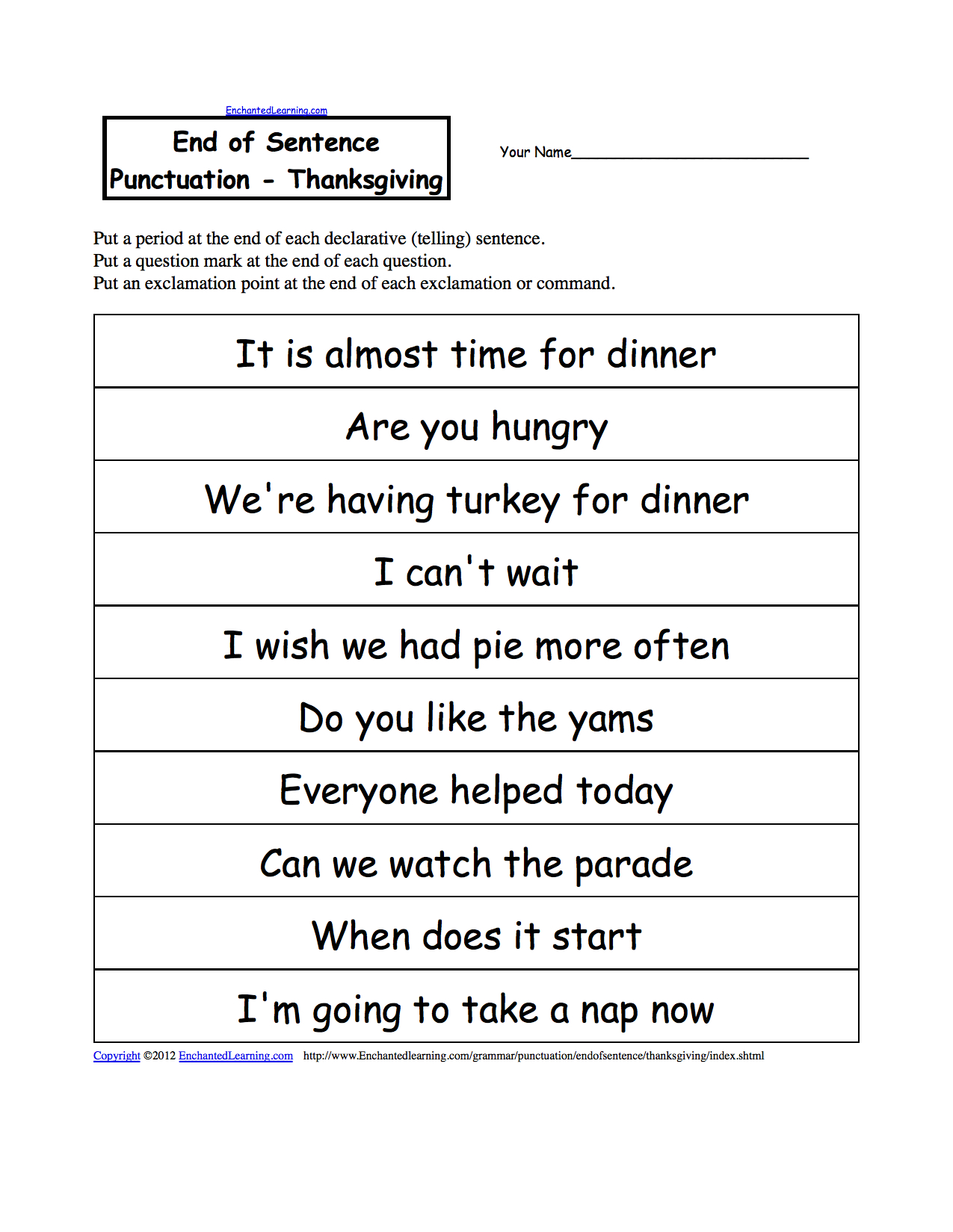 Correcting Sentences Punctuation Worksheets