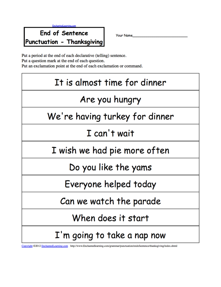 2nd Grade Sentence Punctuation Worksheet