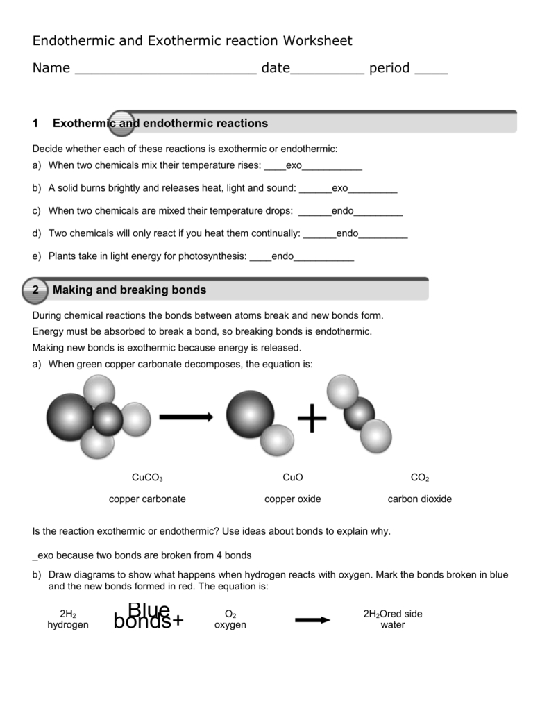 Endothermic Vs Exothermic Reactions Worksheet With Answers Pdf