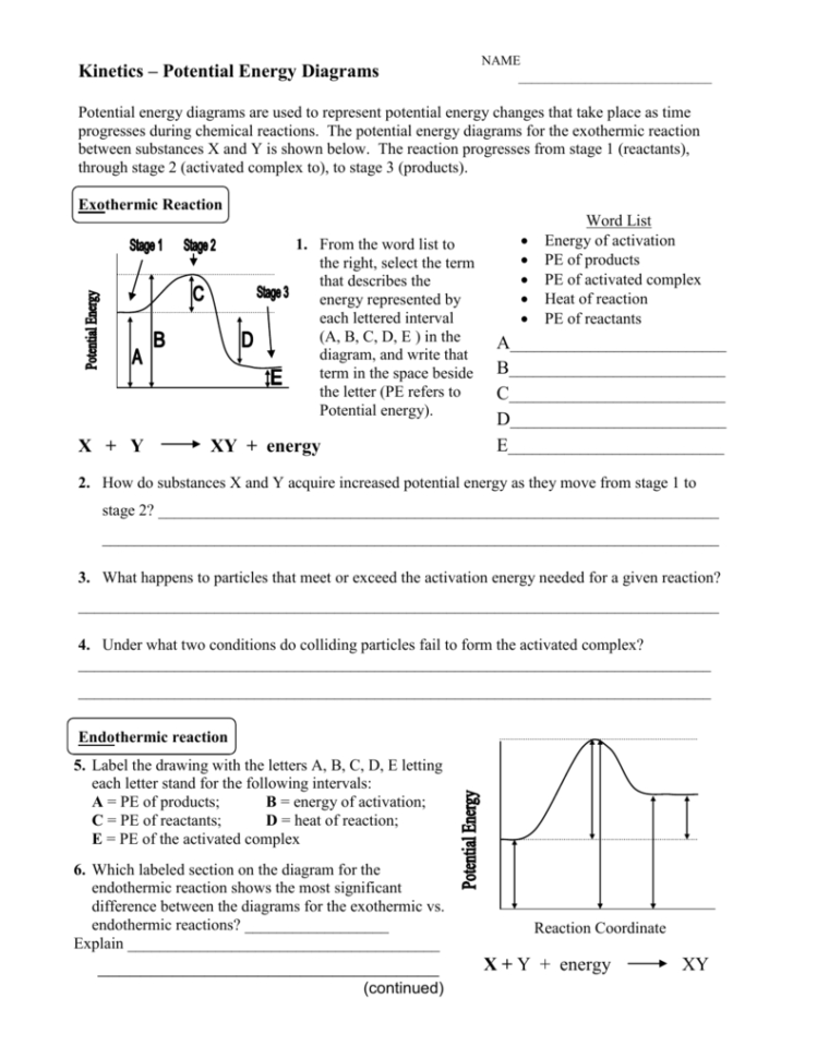endothermic and exothermic reactions worksheet answers