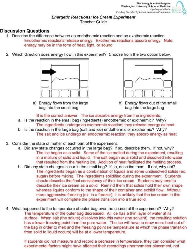 Energetic Reactions Ice Cream Experiment Teacher Guide  Pdf