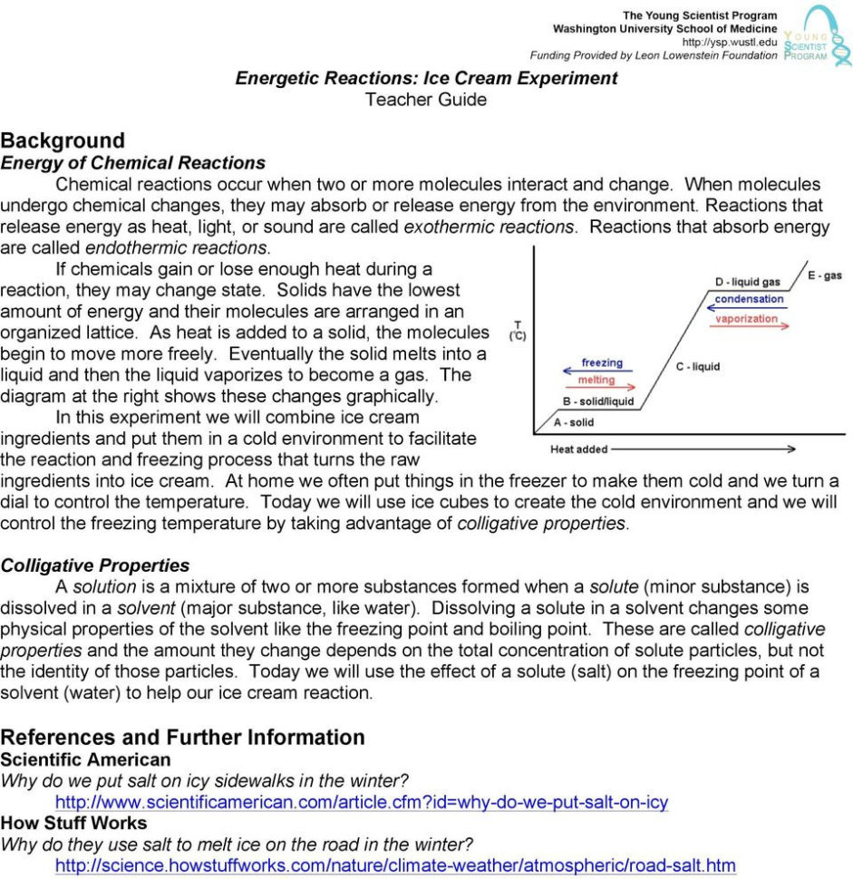 Energetic Reactions Ice Cream Experiment Teacher Guide  Pdf