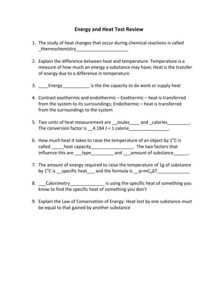 Energy And Heat Test Review