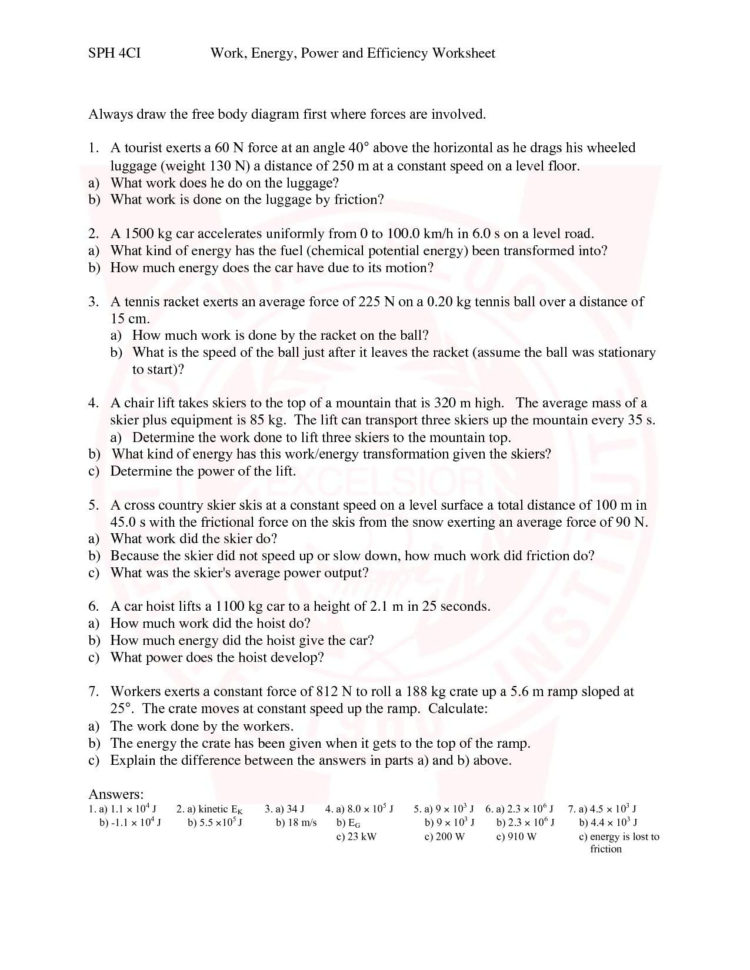 Energy Conversion And Conservation Worksheet Answers 5 2
