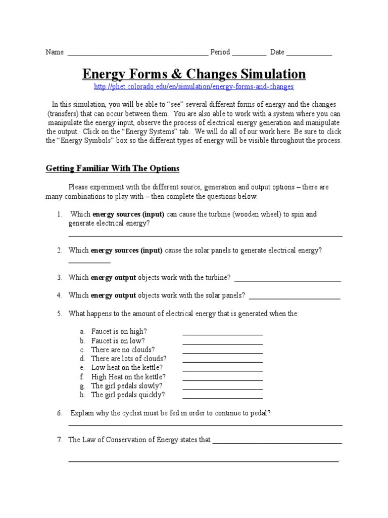 Energy Forms And Changes Simulation Worksheet Answers —