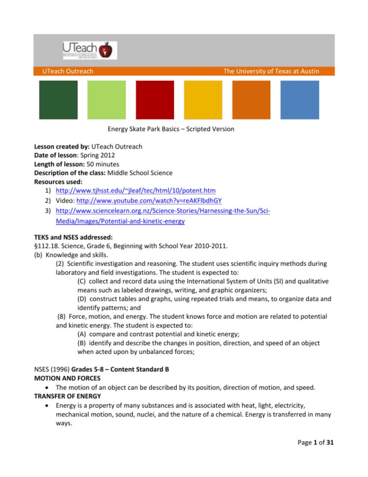 Energy Skate Park Basics Scripted  Uteach Outreach