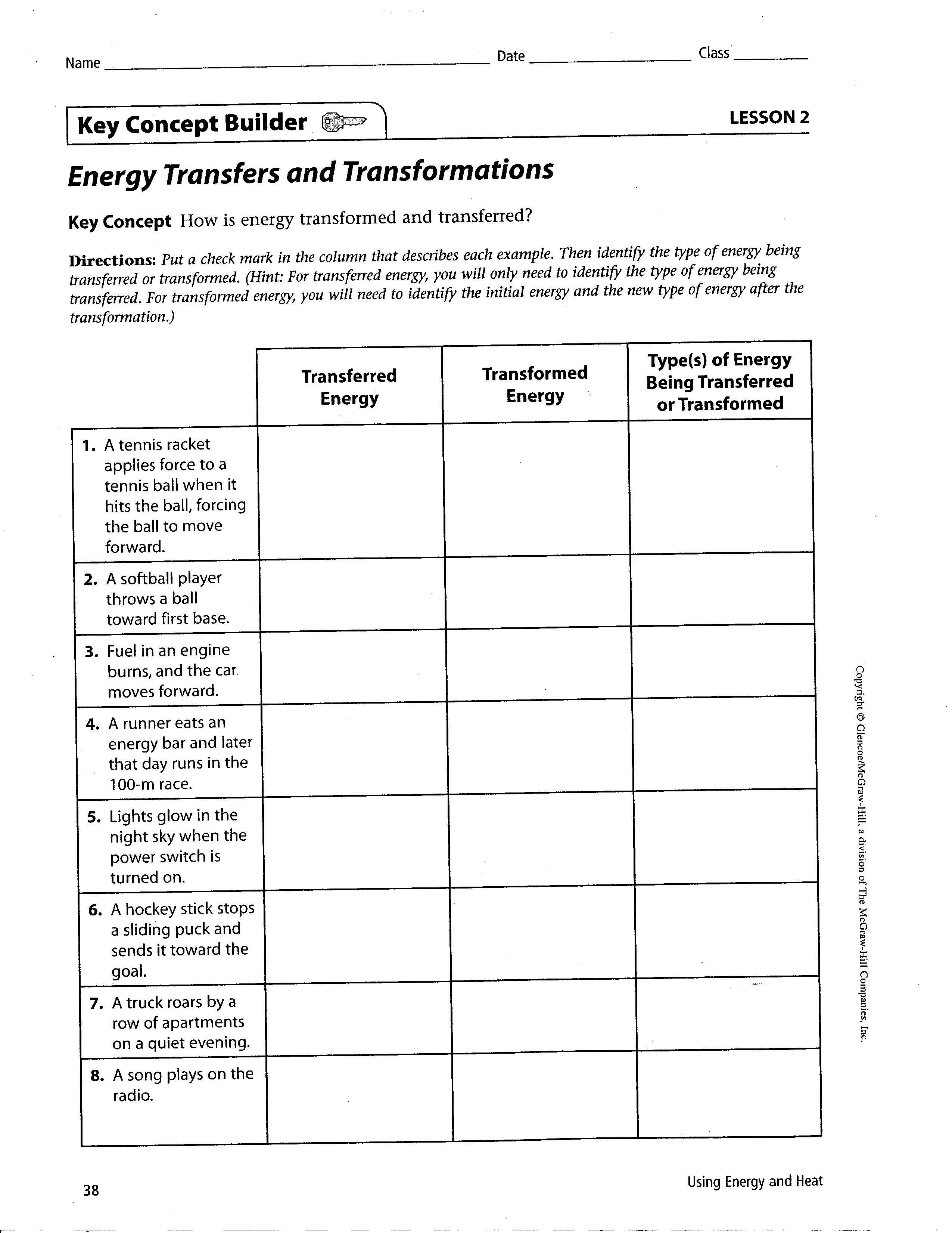 Energy Transformation Worksheet Answers