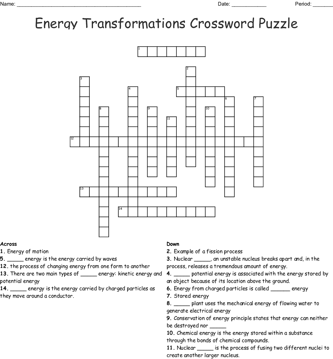 Energy Transformations Crossword Puzzle  Word