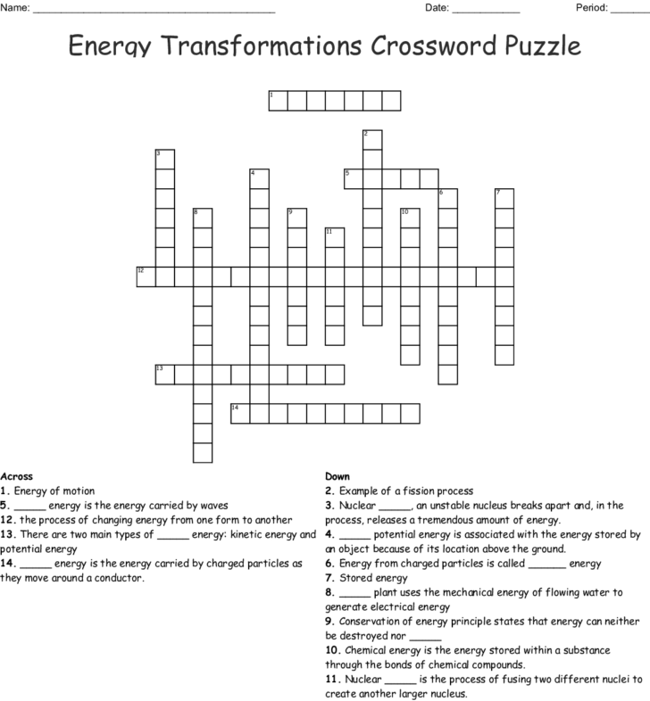 Energy Transformation Worksheet Answer Key