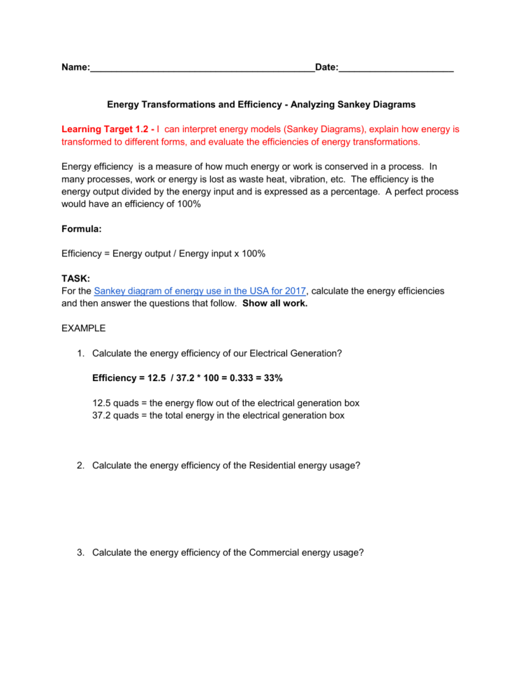 Energy Transformations Sankey Worksheet