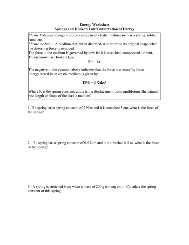Law Of Conservation Of Energy Worksheet