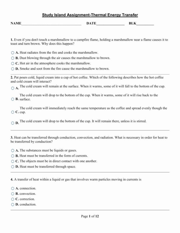Energy Worksheet 2 Conduction Convection And Radiation