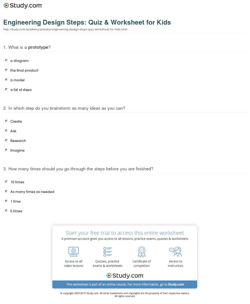 Engineering Design Steps Quiz  Worksheet For Kids  Study