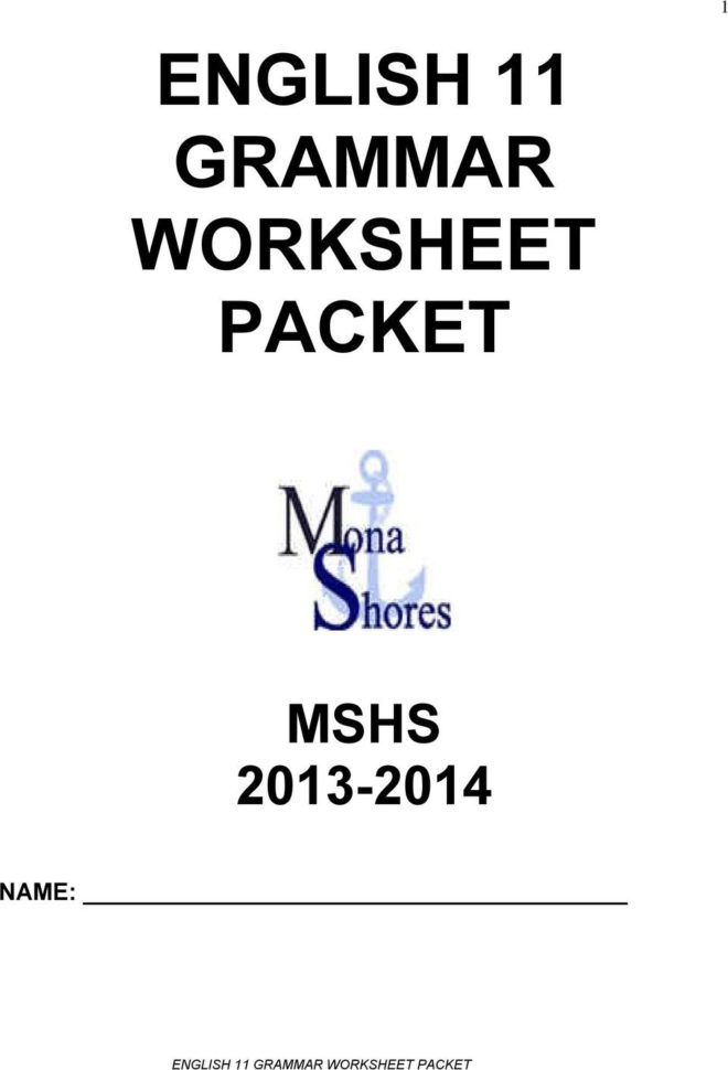 English 11 Grammar Worksheet Packet  Pdf