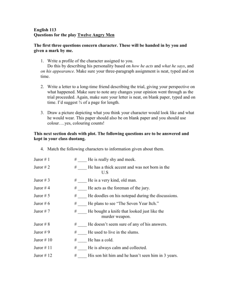 English 113 Twelve Angry Men Worksheetdoc