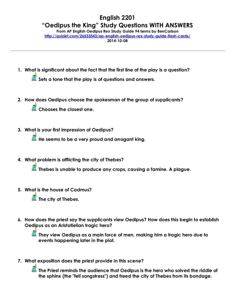 English 2201 Oedipus The King Study Questions With Answers