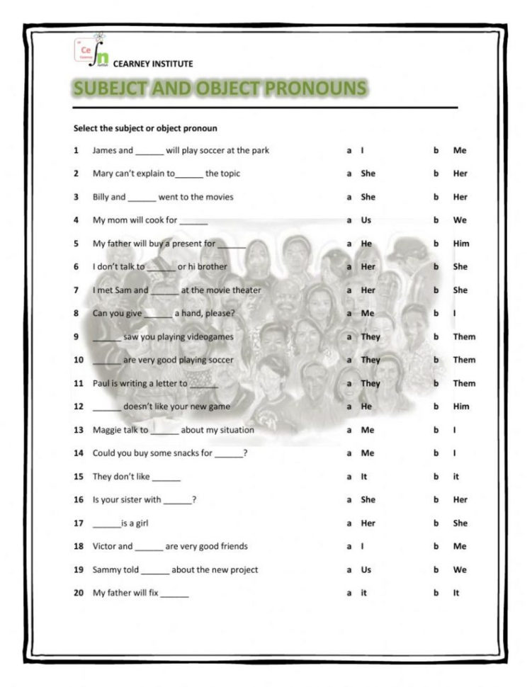 English As A Object Pronouns Worksheet 2019 Life Skills