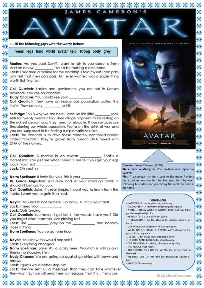 English Esl Avatar Worksheets  Most Downloaded 4 Results