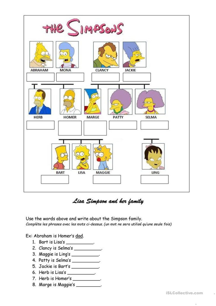English Esl Family  Tree  Simpsons  Worksheets Most 