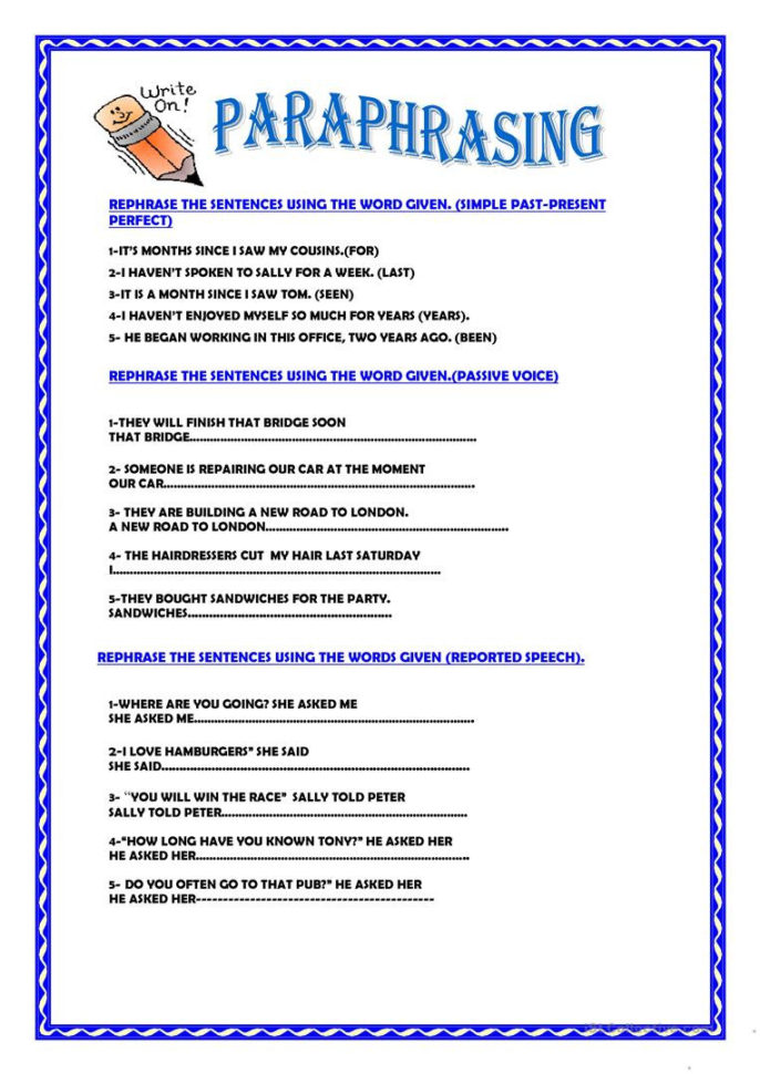 English Esl Paraphrasing Worksheets  Most Downloaded 10