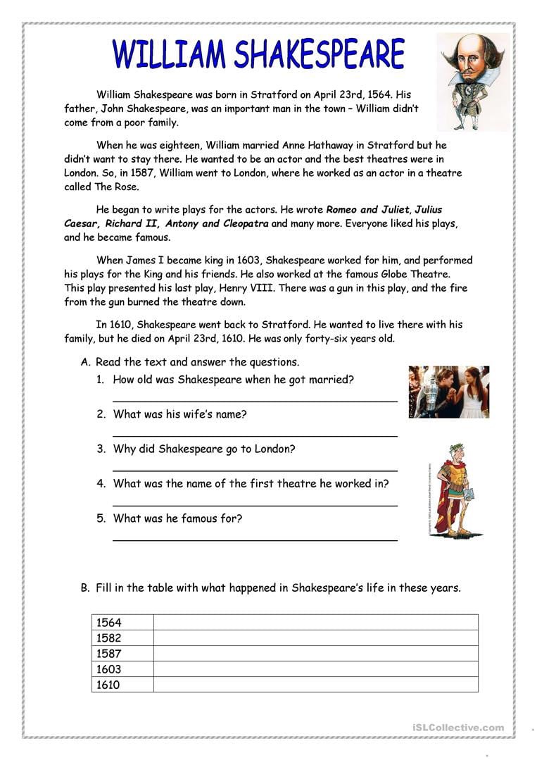 English Esl Shakespeare Worksheets  Most Downloaded 33