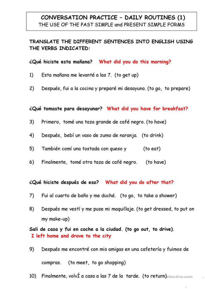 Basic English For Spanish Speakers Worksheets Db excel