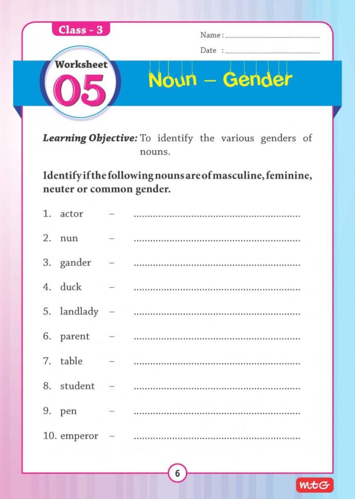 English Grammar Worksheets For Class 3