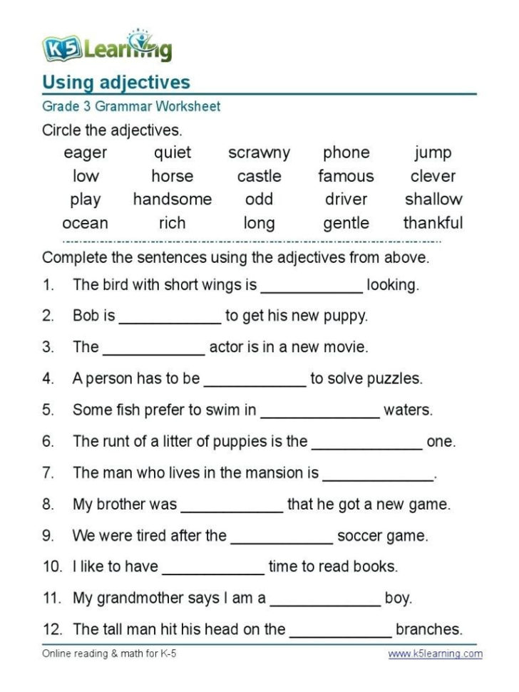 Grade 3 English Worksheets Db excel