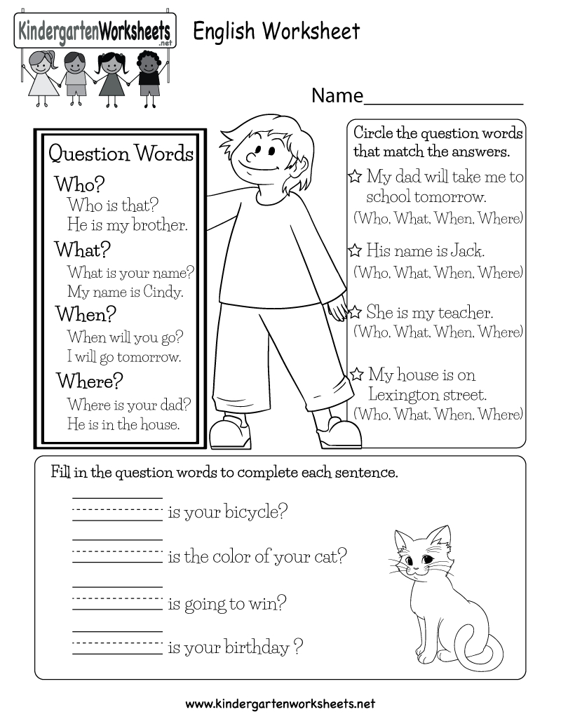 English Worksheet  Free Kindergarten English Worksheet For Kids