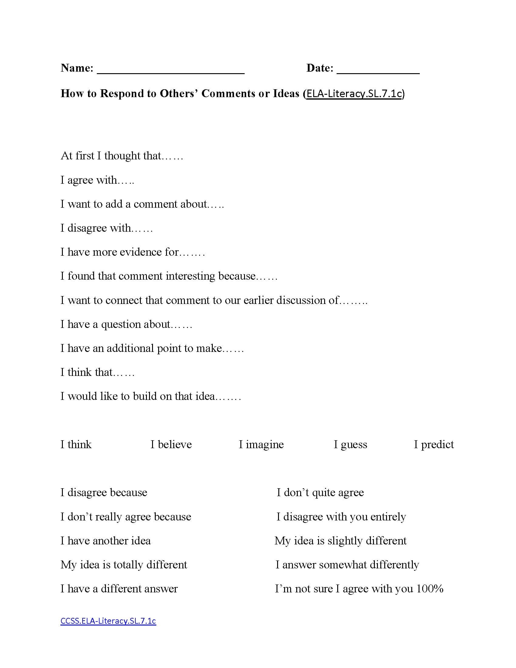 English Worksheets  7Th Grade Common Core Worksheets