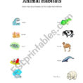 English Worksheets Animal Habitats Matching