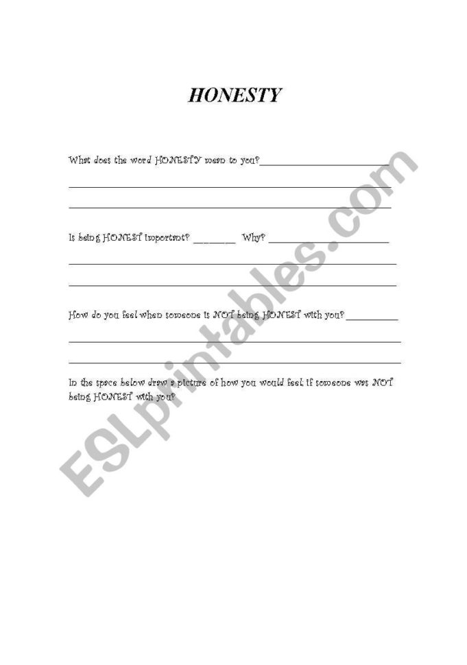 English Worksheets Character Educationhonesty