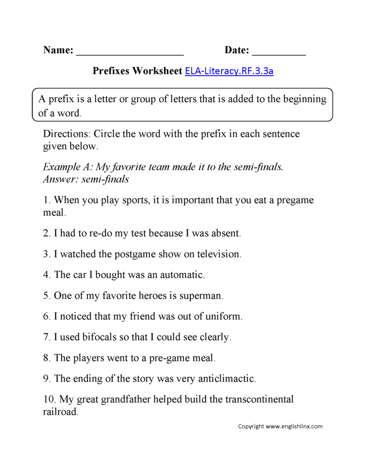 English Worksheets  Common Core Aligned Worksheets