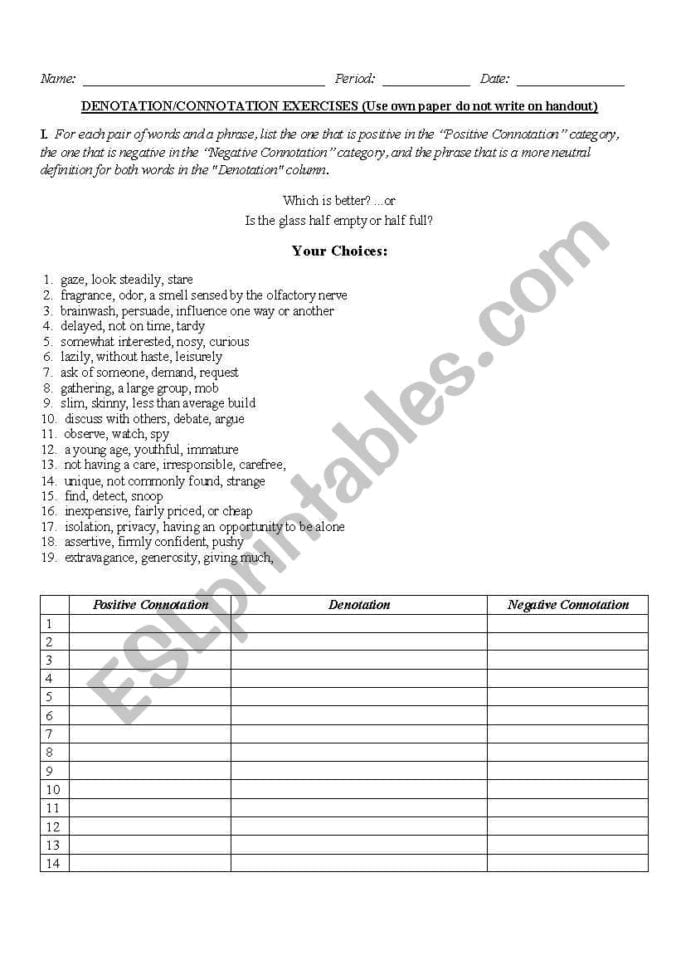 English Worksheets Connotationdenotation Worksheet — db-excel.com