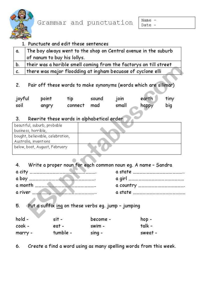 English Worksheets Grammar  Punctuation Worksheet