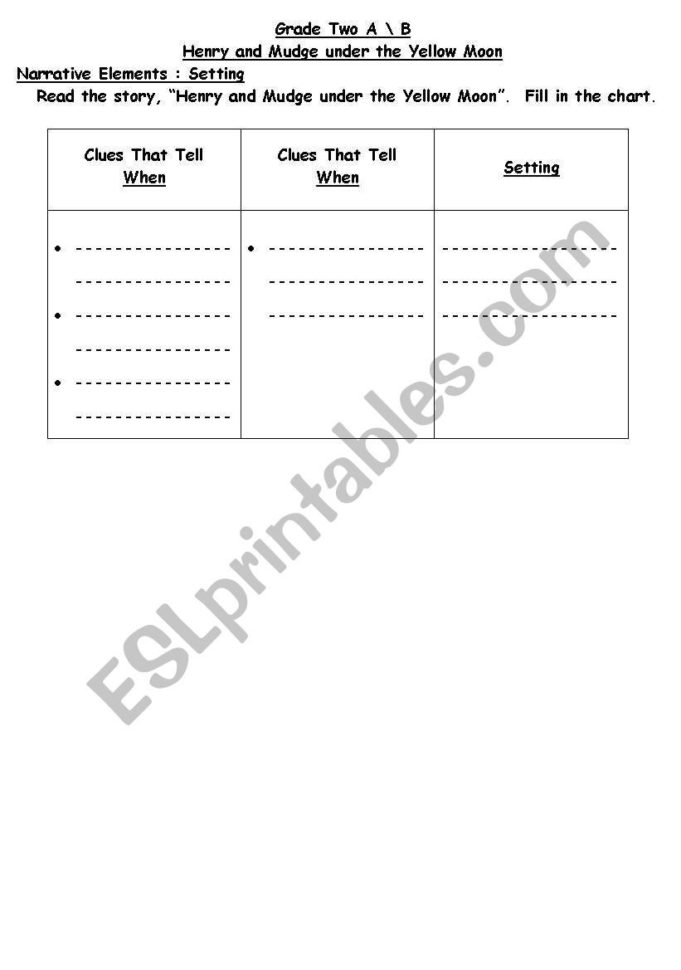 English Worksheets Henry And Mudge Under The Yellow Moon