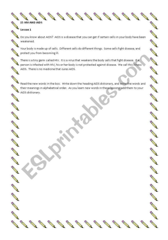 English Worksheets Hiv And Aids